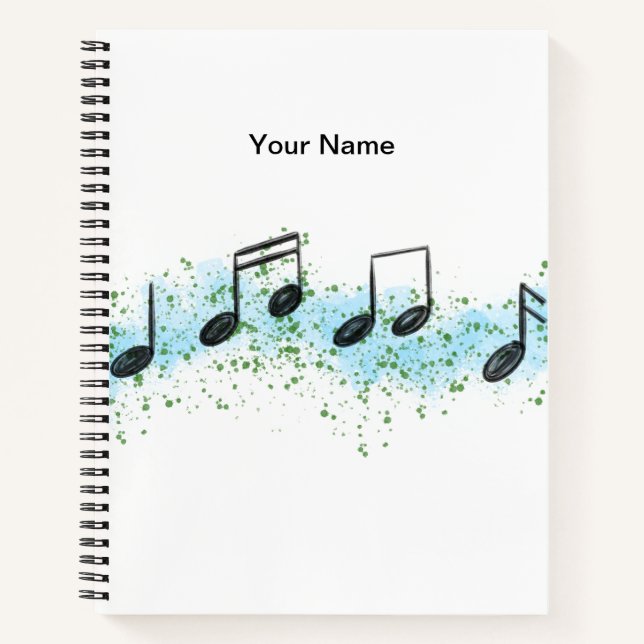 Music Notes Abstract Art Notebook - Blue & Green (Front)