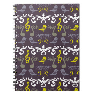 Music Notes and Birds Spiral Notebook