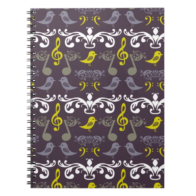Music Notes and Birds Spiral Notebook (Front)