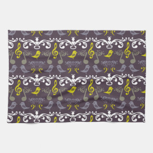 Music Notes and Birds Tea Towel
