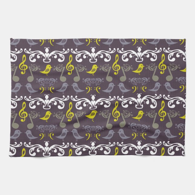 Music Notes and Birds Tea Towel (Horizontal)