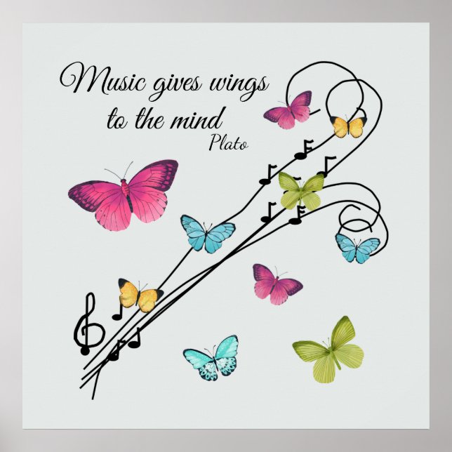 Music Notes and Butterflies Poster (Front)