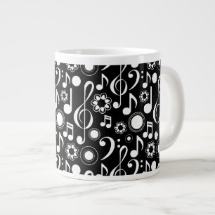 Music Notes and Clefs - White on Black Large Coffee Mug