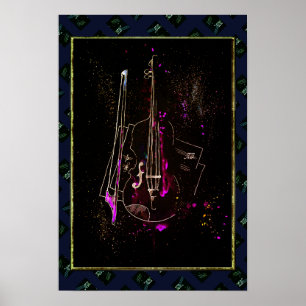 Music Notes And Double Bass Poster