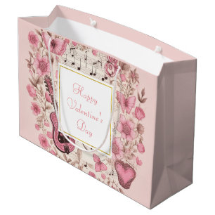 Music Notes and Flowers Elegant Valentine's Day Large Gift Bag