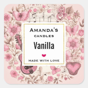 Music Notes and Flowers Retro Candle Business Square Sticker