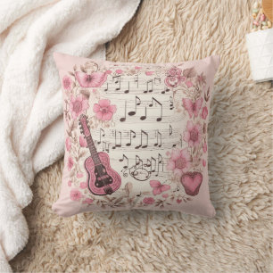 Music Notes and Flowers Retro Style Cushion