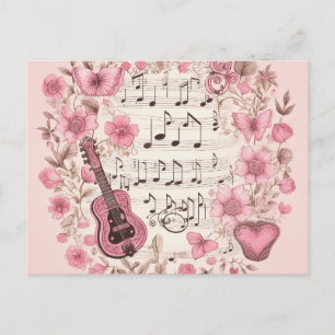 Music Notes and Flowers Retro Style Postcard