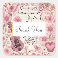 Music Notes and Flowers Retro Style Thank You