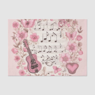 Music Notes and Flowers Retro Style Tissue Paper