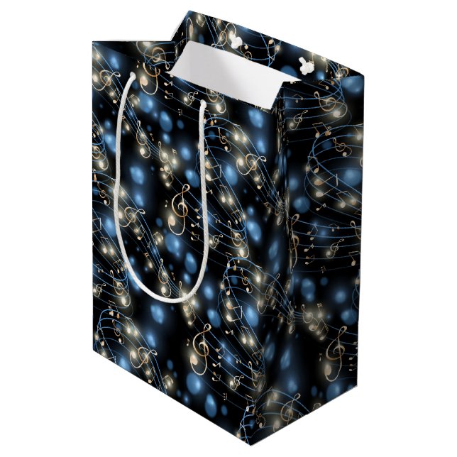 Music Notes and Holiday Party Lights Medium Gift Bag (Back Angled)