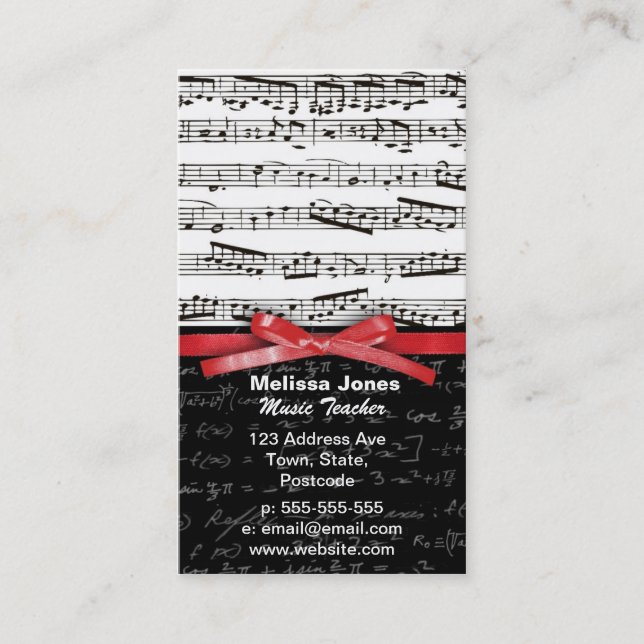 Music notes and math equations business card (Front)