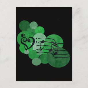 Music notes and polka dots – bright green postcard