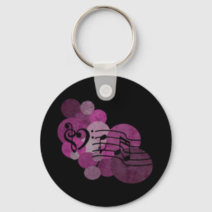 Music notes and polka dots – pink key ring
