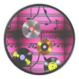 Music Notes and Records Hockey Puck