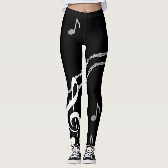 Music Notes Black and White Leggings (Front)