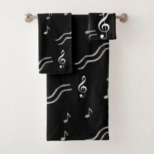 Music Notes Black and White Towel Set