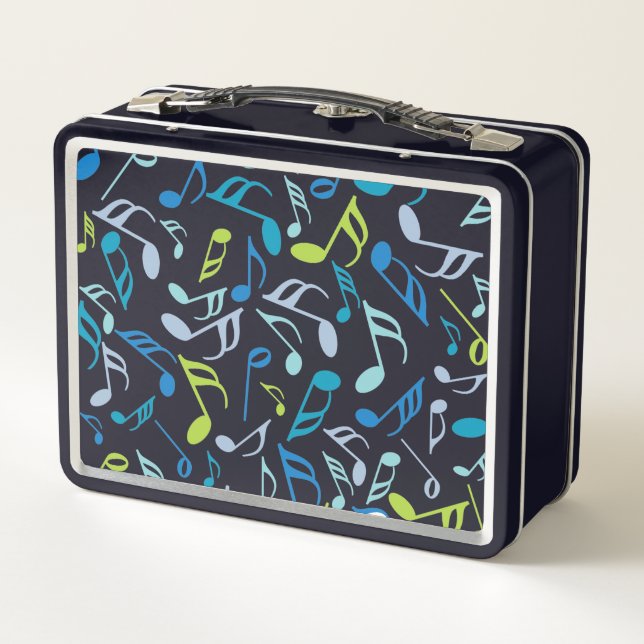 Music Notes Blue Metal Lunch Box (Back)