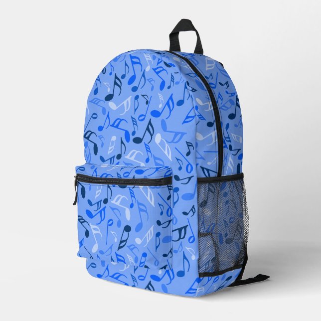 Music Notes Blue Printed Backpack (Back Corner Right)