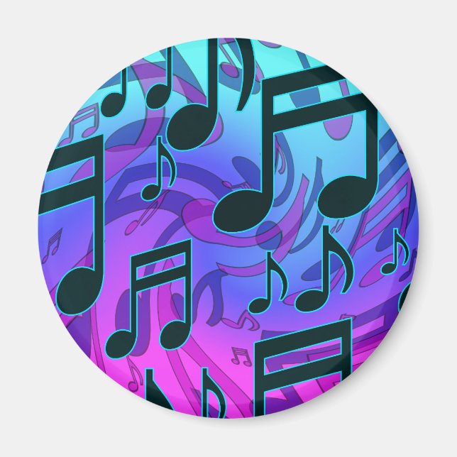 Music Notes Blue Purple Aqua Pattern Magnet (Front)