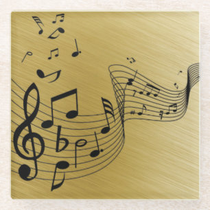 Music Notes Brushed Gold  Glass Coaster