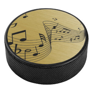 Music Notes Brushed Gold  Hockey Puck