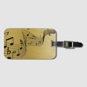 Music Notes Brushed Gold Luggage Tag
