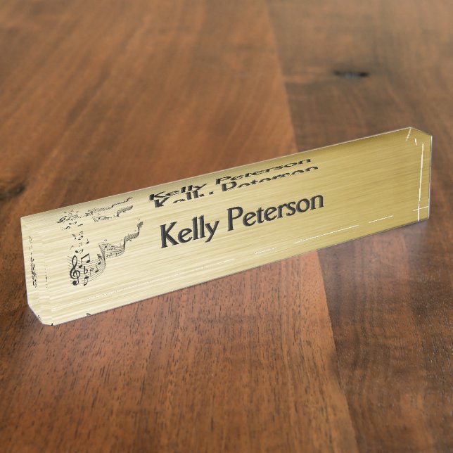 Music Notes Brushed Gold  Nameplate (Side)