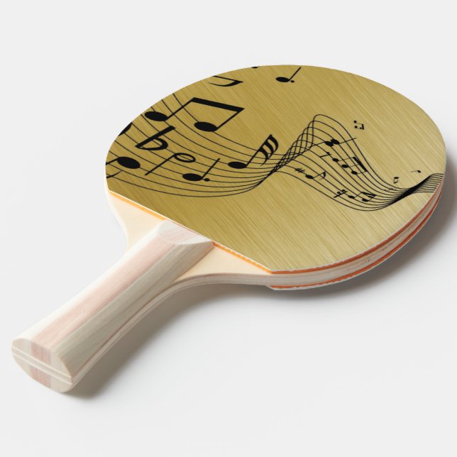 Music Notes Brushed Gold  Ping Pong Paddle (Front Angle)