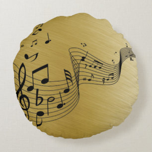 Music Notes Brushed Gold  Round Cushion