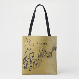Music Notes Brushed Gold Tote Bag