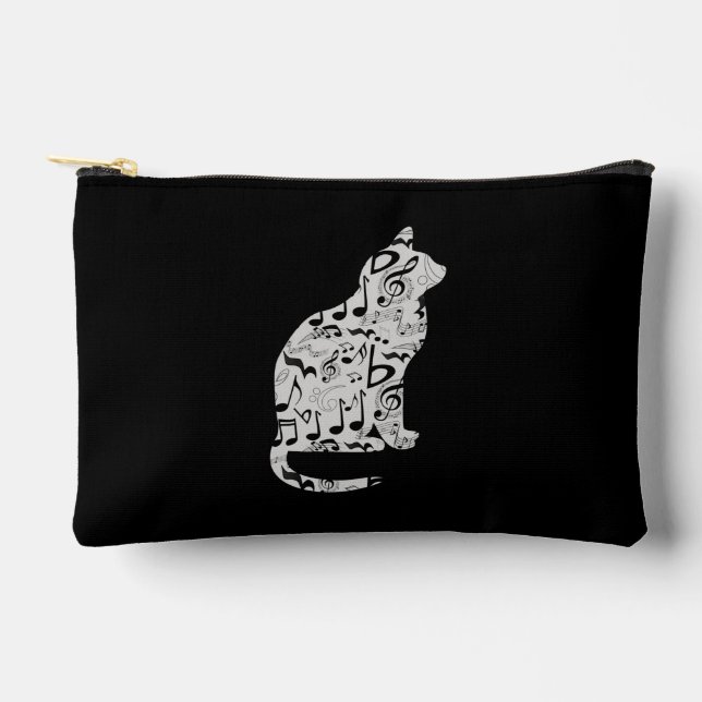 Music Notes Cat Lover - Minimalist Musician Accessory Pouch (Front)