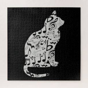 Music Notes Cat Lover - Minimalist Musician Jigsaw Puzzle
