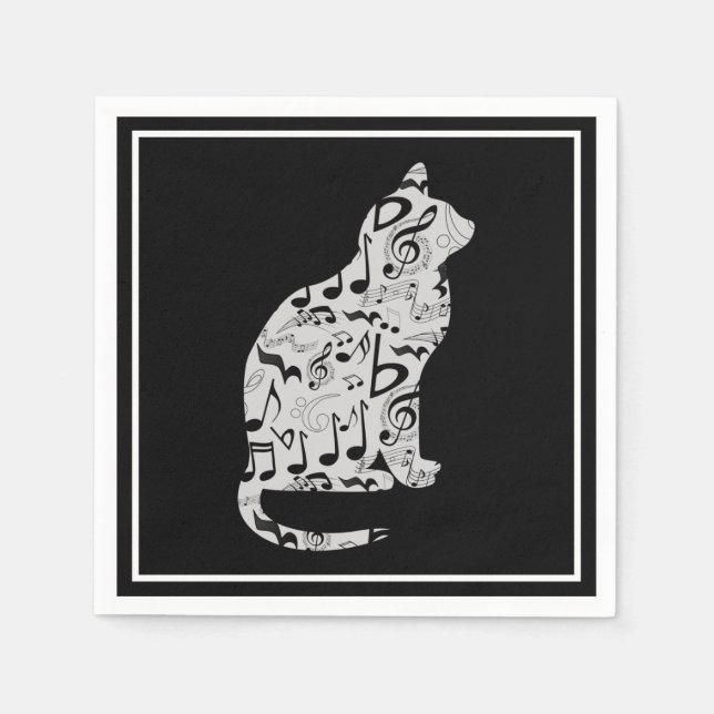 Music Notes Cat Lover - Minimalist Musician Napkin (Front)