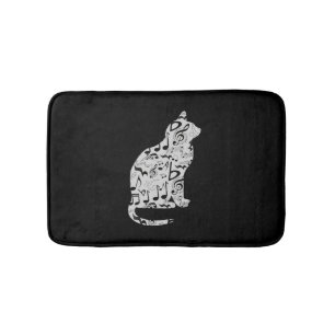 Music Notes Cat Pattern - Minimalist Musician Art Bath Mat