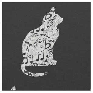 Music Notes Cat Pattern - Minimalist Musician Art Fabric