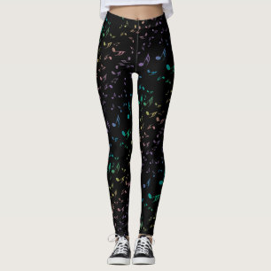 Music Notes Christmas Lights On Black Leggings