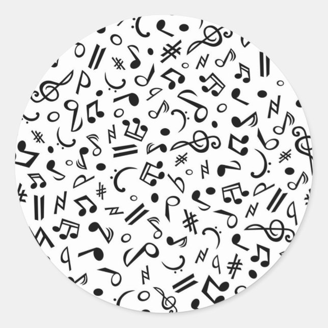 music notes classic round sticker (Front)