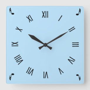 Music Notes Corners Roman Numeral Square Wall Clock