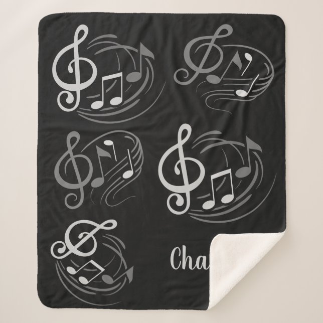 Music Notes custom name fleece blanket (Front)