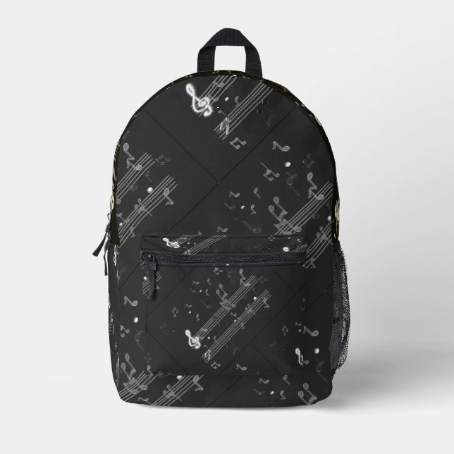 Music Notes  Elegant Black Printed Backpack (Front)