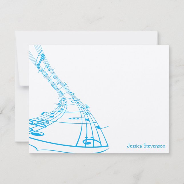 Music Notes Flat Note Card (blue) (Front)