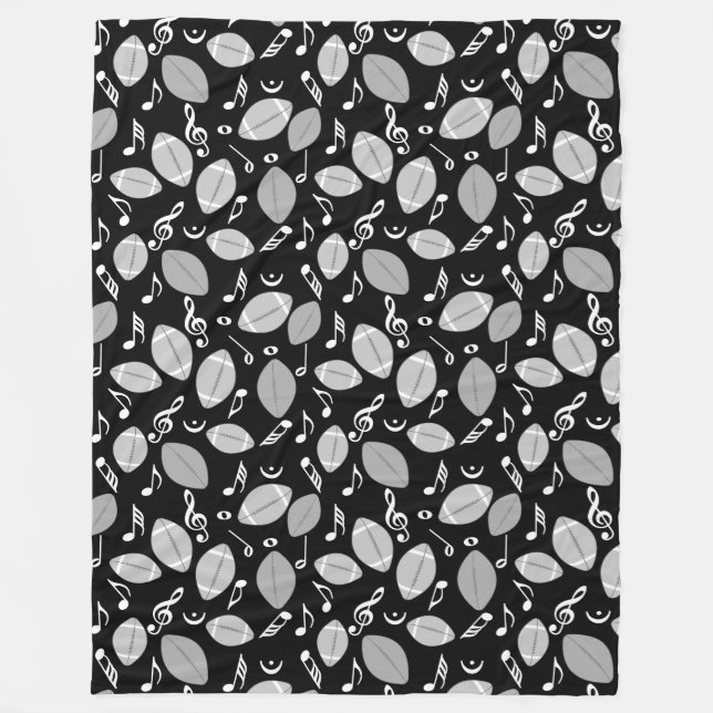 Music Notes Footballs Fleece Blanket (Front)