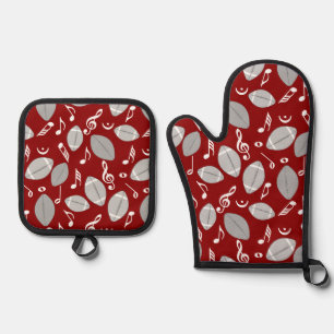 Music Notes Footballs Oven Mitt & Pot Holder Set