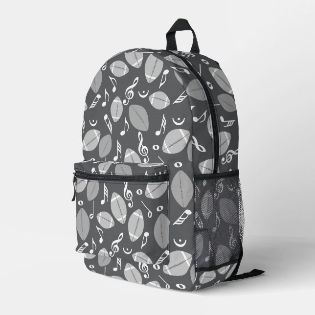 Music Notes Footballs Printed Backpack (Back Corner Right)