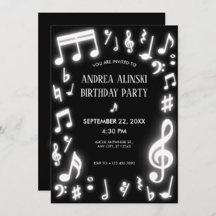 Music notes glow in the dark birthday invitation