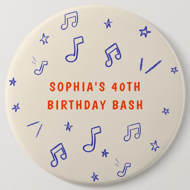 Music Notes Hand-Drawn Illustrations 40th Birthday 6 Cm Round Badge (Front)
