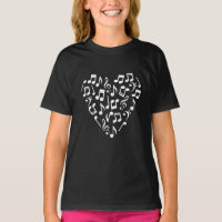 Music Notes Heart Shirt (Black and White)