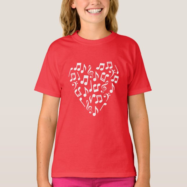 Music Notes Heart Shirt (Red and White) (Front)