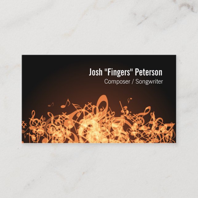 Music Notes Jumble Orange Business Card (Front)
